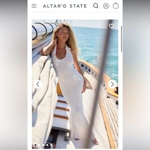 Elegant White Crochet Maxi cover up Dress